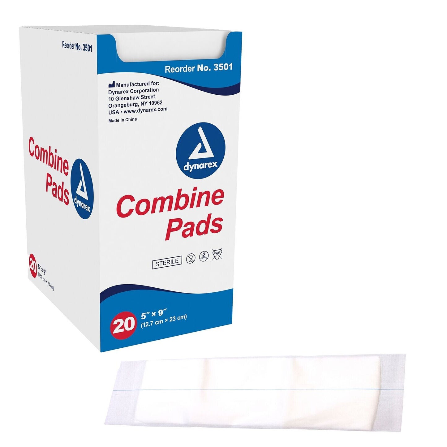 20 Dynarex Abdominal Combine Pads Sterile 5x9 Bandages Wound Dressing Drain 3501