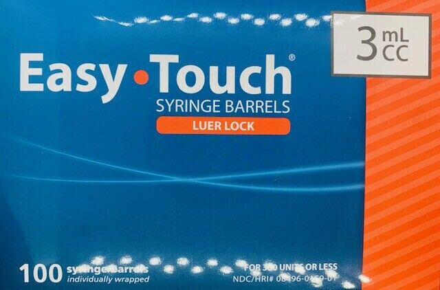 Easy Touch 3cc Conventional Syringe 3mL Luer Lock Syringe without Needle 100 pk