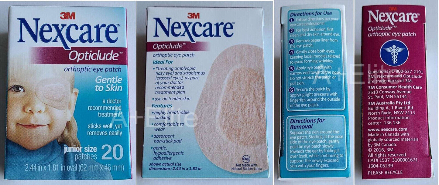 3M NEXCARE Opticlude Orthoptic Eye Oval Patch Junior Size 2.44"x1.81" 1537 20/BX