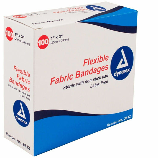 Flexible Fabric Bandage, 3612, 1" x 3" 100 pcs Dynarex (1 Box)
