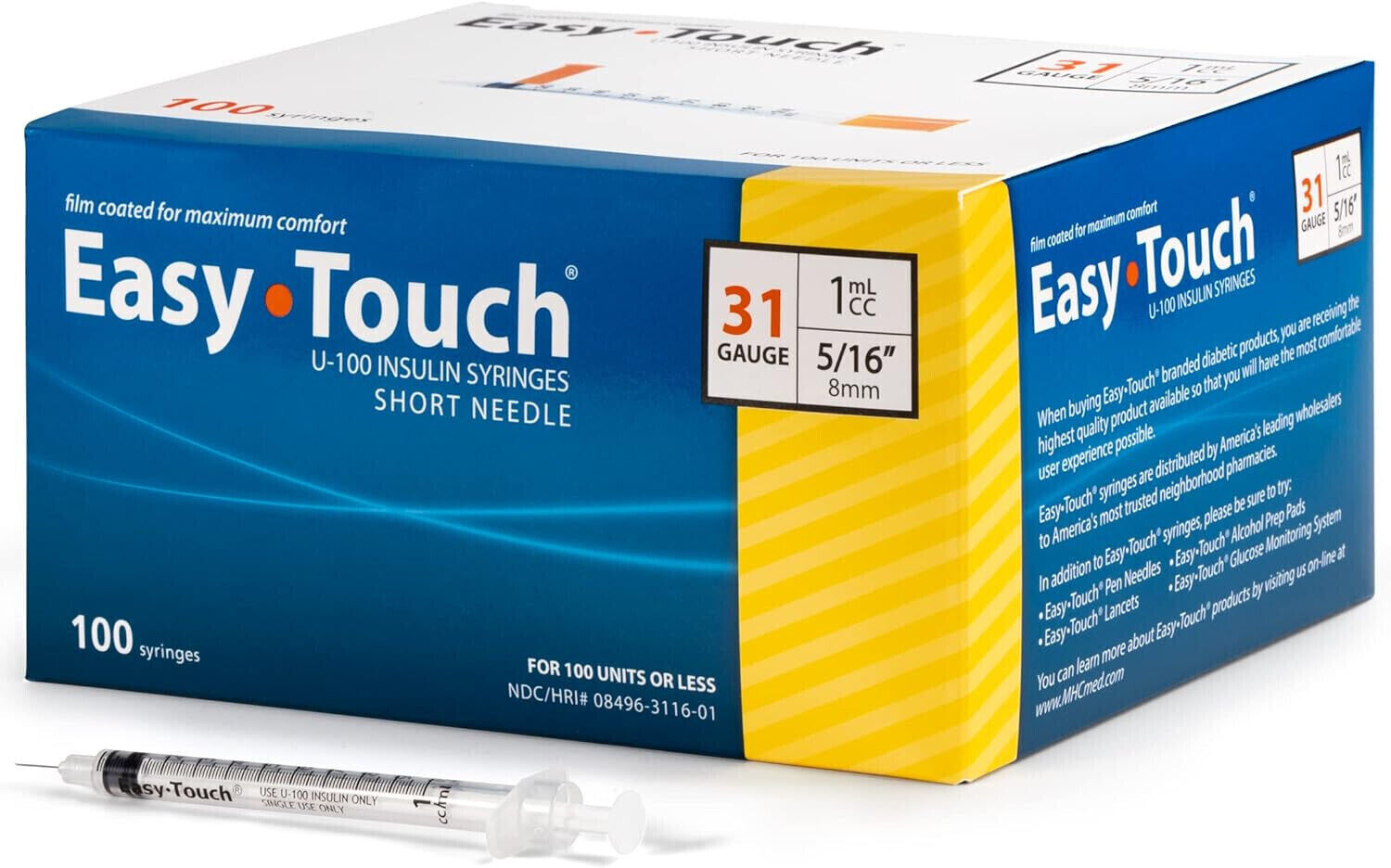 1Ml/Cc Lab Consumables -Easy Touch/31G [5/16th” or 7mm] New-Sealed (Box Of 100)