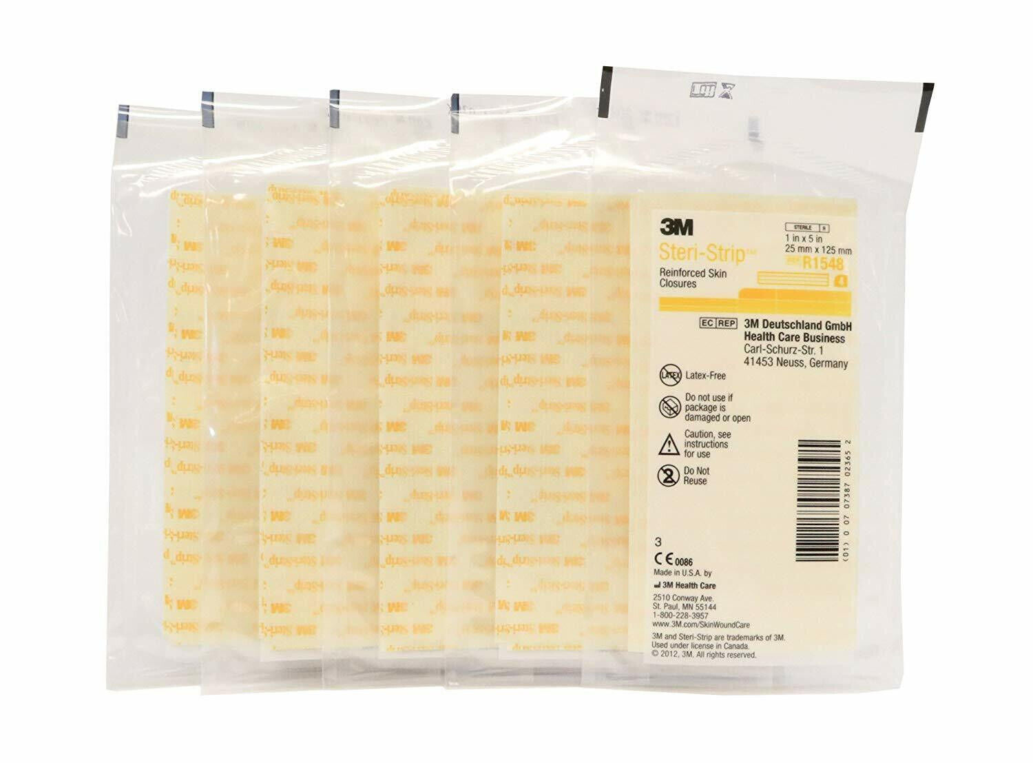 3M R1548 Steri-Strip Skin Closures, Reinforced 1" x 5" (Envelope of 4 Strips)
