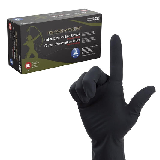 Dynarex Black Arrow Latex Exam Gloves, Small, Powder Free, 100/box, 2321