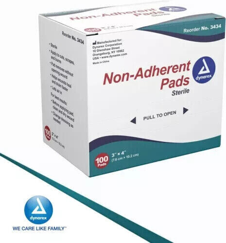 Dynerex Non-Adherent Pads 3"x4" 100 PADS Brand New 3434
