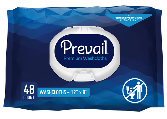 Prevail Adult Disposable Washcloths, 12 x 8 Inch, 4 Packs of 48 (192 Total)