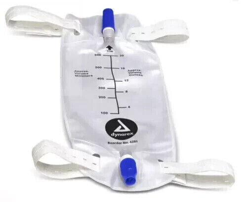 6 PACK Dynarex Urinary Leg Bags w/Anti Reflux Valve Pathway 600ml  #4281