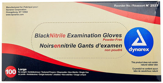 Dynarex Safe Touch Black Nitrile Exam Gloves, Powder Free, 100/Bx, Large 2523