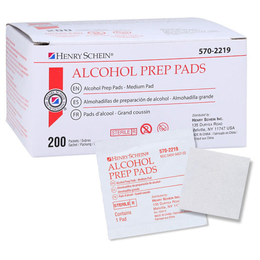 Henry Schein Alcohol Prep Pads, Medium, 2-ply, Sterile, Pack of 200 570-2219