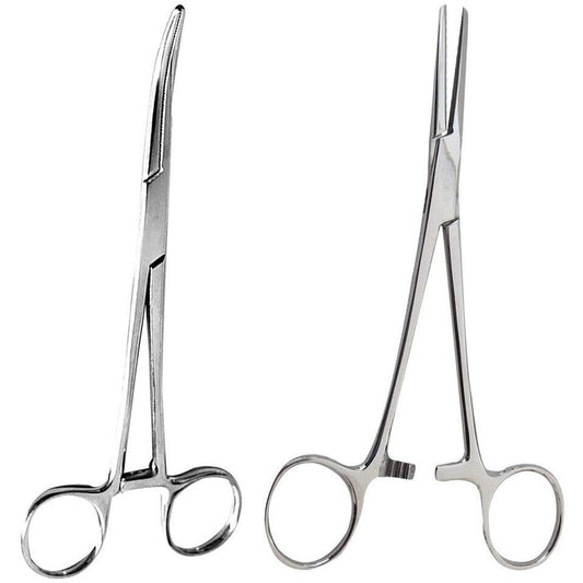 2 PC Curved & Straight 5" Hemostat Set, Stainless Steel