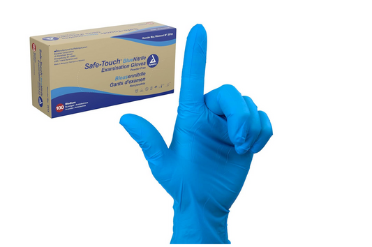 Dynarex Safe Touch Blue Nitrile Exam Gloves Powder Free MEDIUM - 1 box/100
