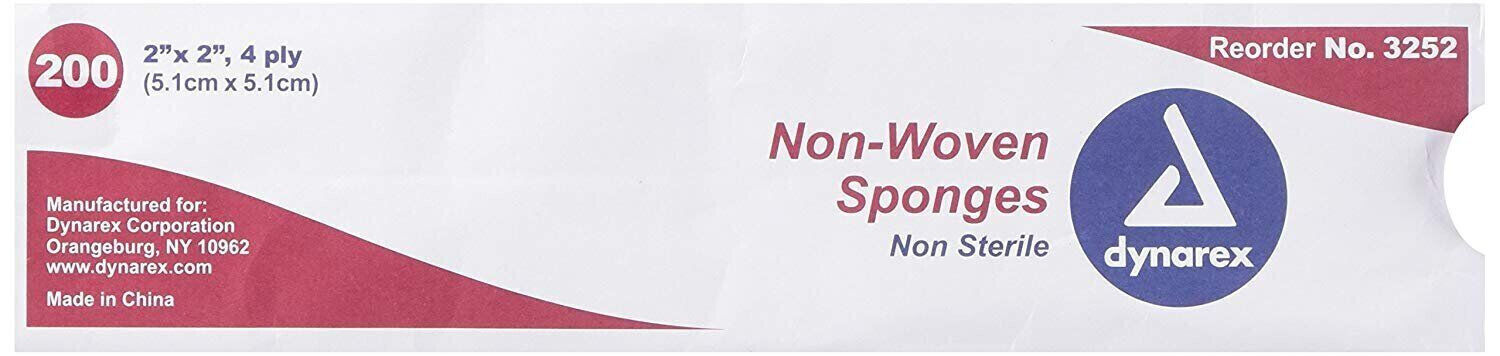Dynarex Gauze Sponges Non Woven Non Sterile Disposable 2 x 2 Inch 4 Ply 200ct