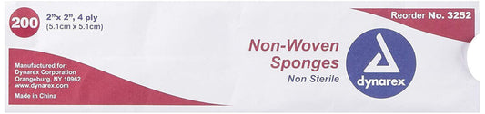 Dynarex Gauze Sponges Non Woven Non Sterile Disposable 2 x 2 Inch 4 Ply 200ct