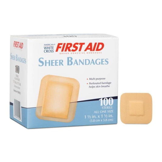 Dukal 1309033 First Aid Sheer Adhesive Bandages 1½" x 1½" - 100/BX
