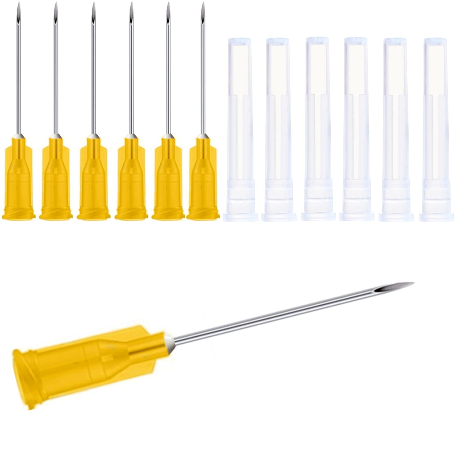 100 Pack Of 25G 1 Inch Dispensing Needles With Caps Individually Sealed Wrapped