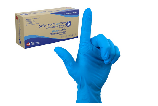 Dynarex Safe Touch Blue Nitrile Exam Gloves Powder Free LARGE 1 box/100 DYN 2513