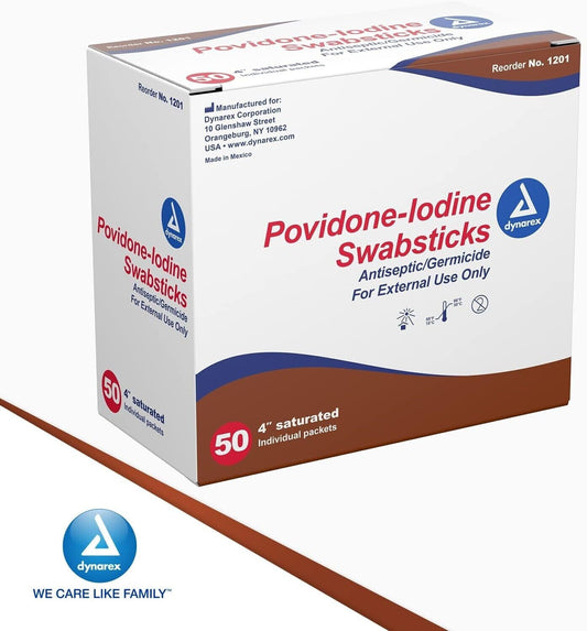 50 Povidone Iodine Swabs Swabsticks PVP Betadine Prep Wound Dynarex 1201 Germ