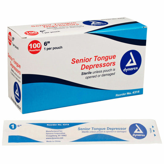 Tongue Depressors Sterile Dynarex #4314, 6" 100 pouches/box (1 box)