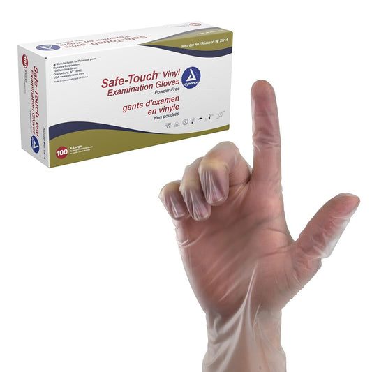 Dynarex Safe-Touch Vinyl Exam Gloves - Powder-Free 100/box 2614