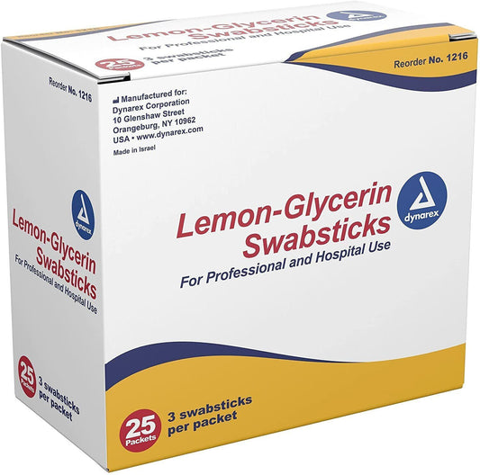 Dynarex 1216 Lemon-Glycerin Swabsticks (Packet of 3 Swabs) (Box of 25)