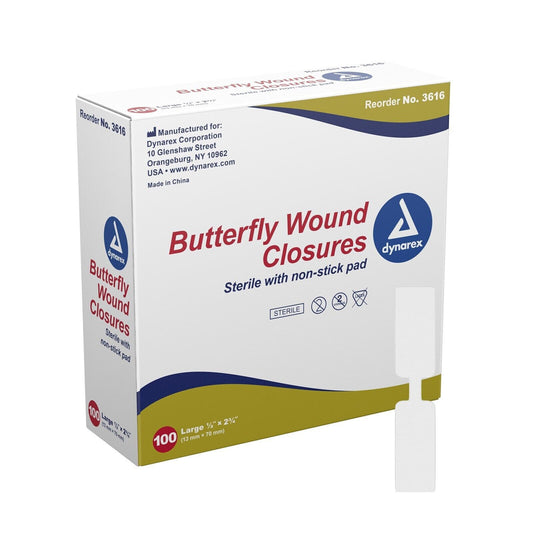 Dynarex 3616 Sterile Butterfly Wound Closure Bandages - Box of 100