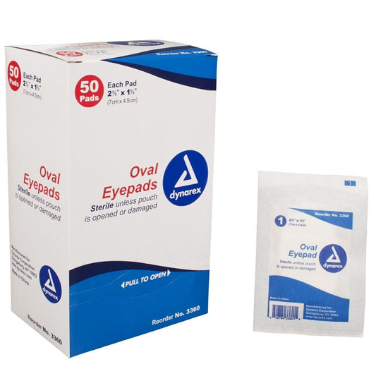 Oval Eye Pads Sterile Gauze 1 5/8 x 2 5/8 Medical Dynarex (100 Pads) - MS55310